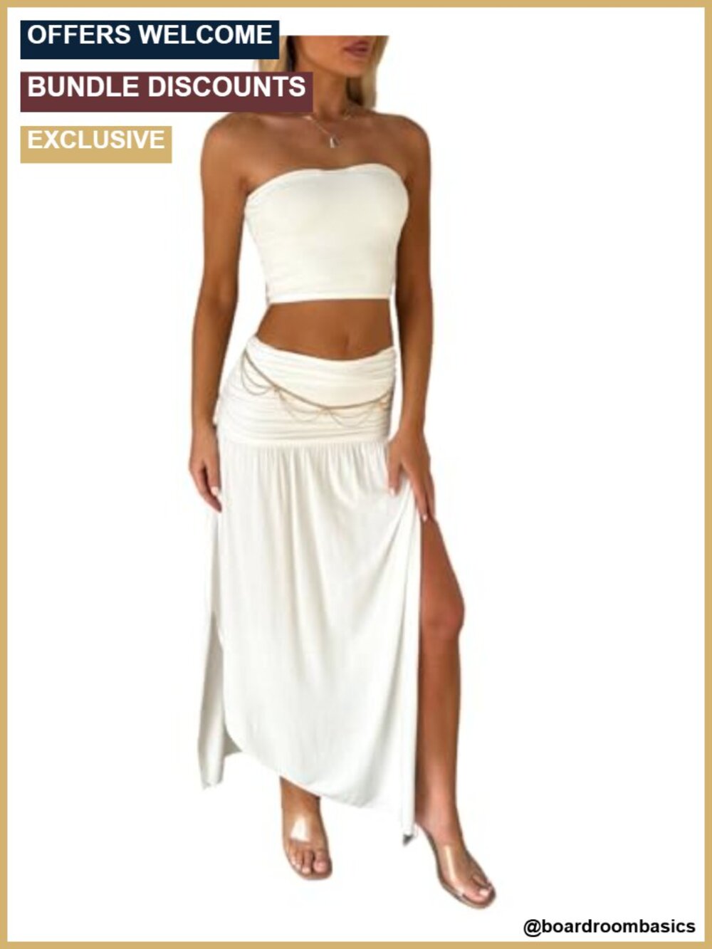 Women's 2 Piece Maxi Skirt Set Strapless Crop Top High Waist Vacation Outfit